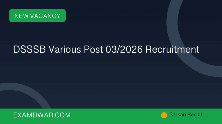 DSSSB Various Post 03/2026 Recruitment